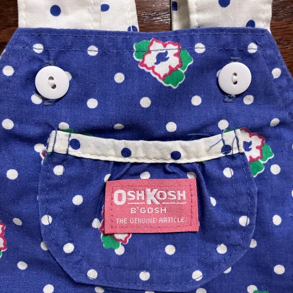 Vintage 1990s OshKosh B'gosh Floral Polka Dot Baby Overalls 3T-4T Lady bug tag